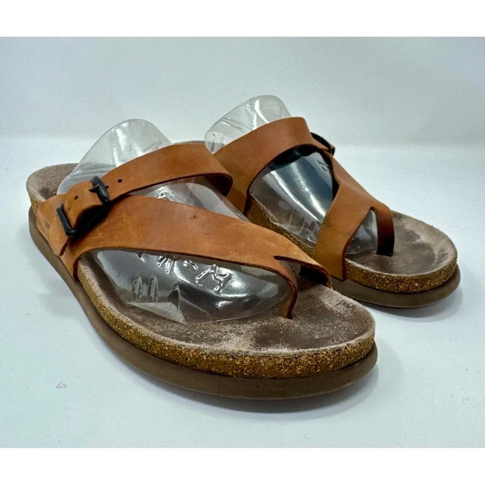 Mephisto Helen Plus Sandals Womens Size 9 EU 39 Camel Leather Wide Toe Loop Cork